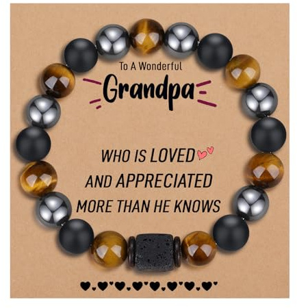 TONY & SANDY Naturstein-Armbänder für Männer, Jungen, Sohn, Enkel, Neffe, Freund, Vater, Stiefvater – Geburtstag, Weihnachten, Ostern, Geschenke für Teenager, Jungen, Ihn, Männer, Erwachsene, 8 Inches