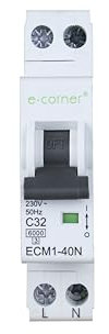 E-Corner | Interruttore Magnetotermico Curva C | 1P+N 32A 6kA | 230V AC 50HZ | Confezione singola