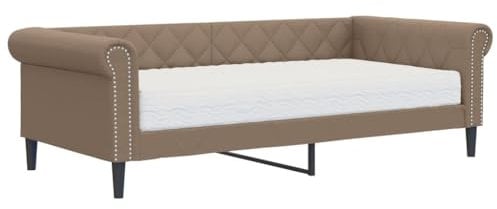 vidaXL Tagesbett, Schlafsofa mit Matratze, Bettsofa Gästebett mit Lattenrost, Sofa Bett für Schlafzimmer Wohnzimmer, Cappuccino 90x200 cm Kunstleder