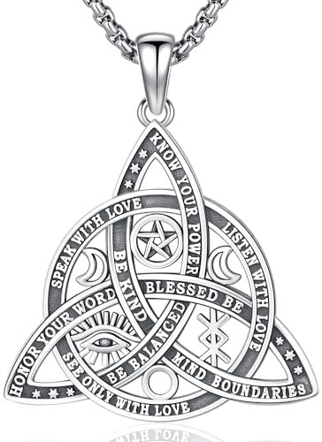 Keltisches Halskette 925 Sterling Silber Hexenknoten Kette Keltischer Knoten Anhänger Wiccan Amulett Schmuck für Herren Damen Männer (Keltischer Knoten Kette 4)