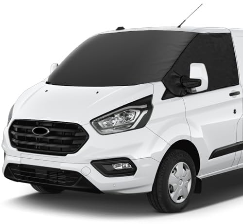 CICMOD Windschutzscheiben Abdeckung Frontscheibenabdeckung für F ord Transit Custom Anti Frost Ice Staub Fensterfront Frontscheibe Sonnenschutz für Wohnmobil Auto 600D Oxford Blackout Wetterfest