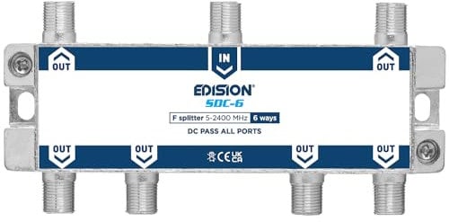 EDISION SDC-6 Partitore Antenna TV 6 uscite, splitter Satellitare e TV con connettore F, Distributore di Segnale TV, Frequenze 5-2400Mhz, DVB-S2, DVB-T2, DVB-C, Passaggio di DC, 6-Vie