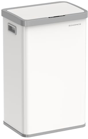 SONGMICS Mülleimer mit Bewegungssensor, Abfalleimer Küche 68 L, automatisch, Softclose-Deckel, Offenhaltefunktion, Stahl, 15 Müllbeutel inklusive, wolkenweiß LTB630W68