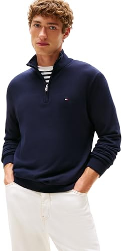 Tommy Hilfiger Herren Pullover mit Reißverschluss Essential Cotton Mock Halbzip, Blau (Desert Sky), S