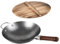Home & Treat Silver Wok Pan with Wooden Lid, 36 cm, Carbon Steel Construction, Non-Stick Stir-Fry 14 Diameter, (Silver Wok)