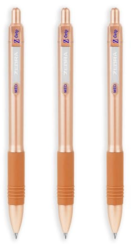Zebra Z-Grip Smooth Retractable Ballpoint Pen - 1.0mm Nib - Rose Gold Barrel - Blue Ink - Pack of 3