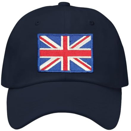 FifthRiver Baseballkappe mit Union Jack-Motiv für Herren und Damen, verstellbar, bestickt, UK-Flagge, Marineblau – blaue Flagge – 6 Paneele, Einheitsgröße