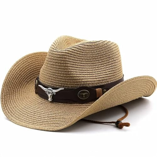 Plancholo Chapeau de Cowboy en Paille - Panama Fedora à Large Bord - Soleil d'été pour Homme et Femme