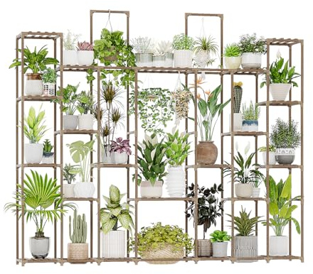 Bamworld Pflanzenständer Indoor 30 Töpfe Groß Pflanzenregal Breit Hoch Outdoor Pflanzenhalter Holz für Mehrere Pflanzen Pflanzenregal für Wohnzimmer Garten Balkon Blume