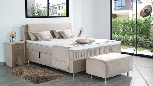 Boxspringbett Mari 200x200, VS-Creme, 7-Zohnen Taschenfederkernmatratze, Ergoflex - Inklusive Aufbau - Deutscher Hersteller