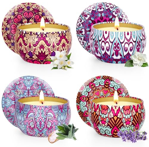 Duftkerzen Geschenkset für Frauen, Geburtstagsgeschenk für Frauen: 4 Düft Kerzen mit Natürlich Sojawachs Duftkerze Set,Weihnachtsgeschenke kleine Geschenke für Frau | Geburtstag | Weihnachten