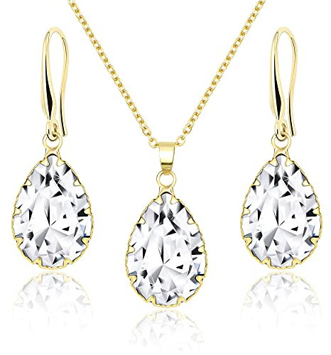 Linawe Schmuck Set Schmucksets für Damen, Gold Brautschmuck Modeschmuck Jewelry, Damenohrringe Ohrringe Hängend, Goldene Kette Halskette Anhänger, Geschenke für Frauen Mama