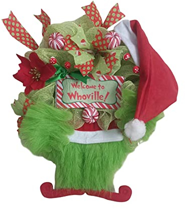 Christmas Grinch Wreaths for Front Door, Creative Elf Legs Arm Garland, Mantel Green Elf Legs Christmas Wreath, Christmas Plush Wreath Home Decoration Indoor Outdoor (Green)