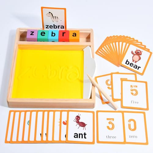 Montessori sandtablet Frühes Training Buchstaben Lernen und Zeichen Spielzeug,Holz Montessori Sandtisch,Lernspielzeug Geschenke Weihnachten Geschenk für Kinder ab 3-8 Jahre Junge Mädchen