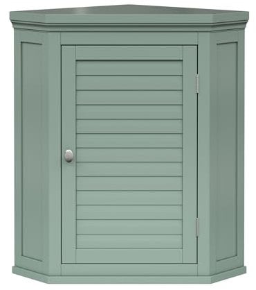 Teamson Home Glancy Removable Corner Wall Cabinet with Faux Louvered Door, Sage Green