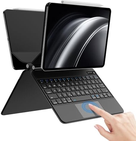 zoyu Bluetooth Magnetic Tastatur Hülle für iPad 11. Generation 2025 11 Zoll, iPad 10th Generation 2022 (10,9 Zoll), Touch-Trackpad, schwebender Auslegerständer, QWERTZ, Schwarz