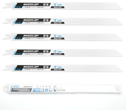MUOZLOP 5 Pack 300mm Säbelsägeblätter Set，18 TPI Sägeblätter für Säbelsäge，für Metall Säbelsägeblätter (5, 18TPI 300mm)