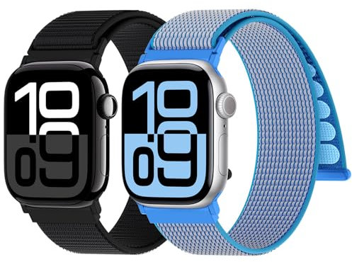 Yoohoo 2 Stück Nylon Armband Kompatibel mit Apple Watch Armband 49mm 46mm 45mm 44mm 42mm 41mm 40mm 38mm Damen Herren,Sport Loop Ersatzarmband für iWatch Band Series 10 9 SE Ultra 8 7 6 5 4 3 2 1