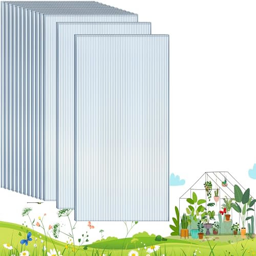 TEOV Polycarbonat Gewächshaus Platten 14Pcs 150x60.5 cm, 4mm Gewächshausplatten, Doppelwandige Transparente PC Dachplatten