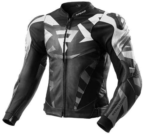 REBELHORN Inferno Jacket Veste de Moto, Noir/Blanc, 54 Hommes