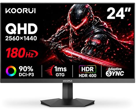 KOORUI Monitor para juegos de 24 pulgadas, 1440P, IPS rápido de 180 Hz, 1 ms, HDR400, G2421V