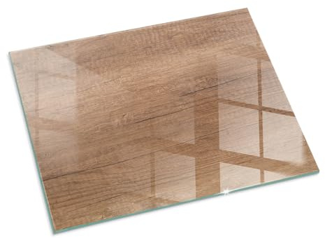 Placa Base de Cristal para Chimenea 80x60 cm Rectángulo Bordes Pulidos Montaje sin Taladrar Sostenible Fácil Limpieza Placa de Seguridad Moderno - Patrón de Madera Natural