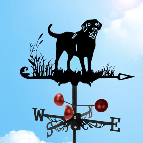 Hunde-Wetterfahne, Edelstahl, Tierwetterfahnen für draußen, schwarzer Labrador, Gartenpfähle, Wetterfahne, hohler Windrichtungsanzeiger für Dachpaddock, Flügel-Metall-Windspiel für Outdoor-Dekoration