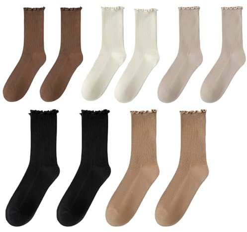 Xanthelle Calze a Volant Donna, 5 Paia Calzini Sottile in Lana Merino, Calzini con Volant, Calze Tradizionali & Calzini Dirndl, Calzini da Inverno Morbidi (36-40)