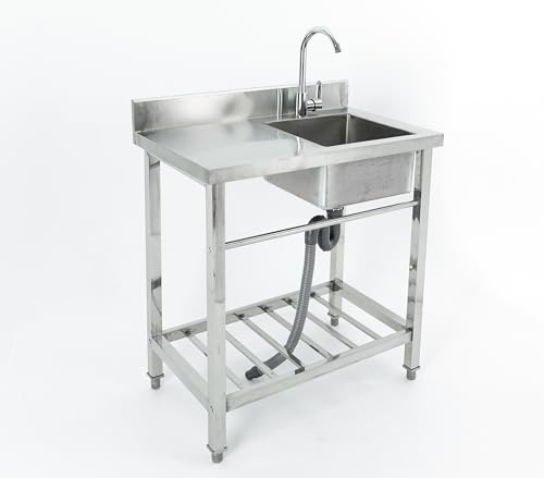 MIUKYUI 201 Edelstahl Küchenspüle Küchenspülbecken 80x55x84cm Mit 360 Grad Wasserhahn 220lbs Tragkraft Spülbecken Mit Arbeitsplatte 7.9 Zoll Tiefe Spritzschutz Verstellbare Füße X Führungsleitung