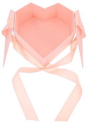 ROMISBABA Herzförmige Geschenkbox aus Karton mit Klappdeckel und Schleife Rosa Valentinstagsgeschenkbox Multifunktionale Verpackung für Hochzeit und Feiertage