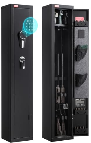 VEVOR Armoire à Fusils, Coffre-Fort pour Armes à Feu en Acier Laminé à Froid Haute Résistance, Déverrouillé par Clavier Numérique et Clé, avec Chargeur et Éclairage LED, pour Armes Longues Pistolets