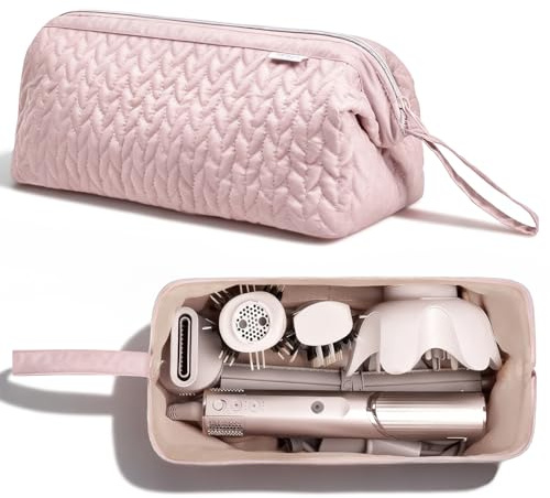 XHNKEG Travel Storage Bag, Portable Hairdressing Organiser Hair Dryer Bag Hair Tool Bags Organizer Pink Carrying Case for Style Accessories