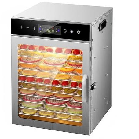 Déshydrateur Alimentaire Professionnel 400/800w, 6-18 Plateaux, Température Réglable 30-90°c, écran Lcd, Minuterie 24h, Idéal Pour Fruits, Viande Et Champignons(12 floors)