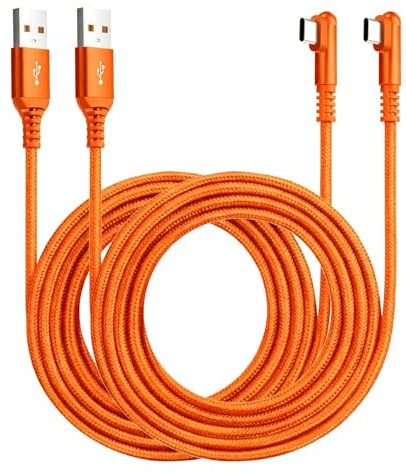 ROFICORD Cable cargador USB tipo C 3A, [2 unidades de 3M+3M], cable trenzado de carga rápida de 90 grados en ángulo recto compatible con Galaxy S10 S9 y otros dispositivos tipo C (Naranja, 3M+3M)
