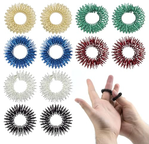 HYFZOD 12 Adhs Hilfsmittel, Fidget Ring, Mini Akupressurringe Set, Fingermassageringe für Stressabbau und bessere Durchblutung, für Erwachsene, Kinder, Büro und Schule (Farbig)