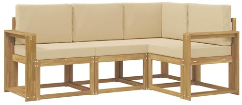vidaXL Outdoor-Sofagarnitur 4 pcs Weiß und Beige, Garten, modernes Sofa für draußen, Elegante Lounge, strapazierfähige Möbel für Terrasse und Patio
