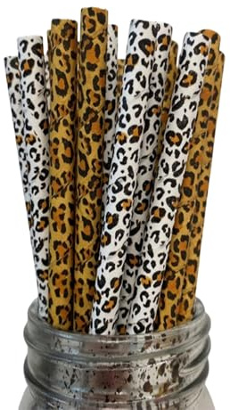 Leopard Print Paper Drinking Straws, Animal Print, Biodegradable, 8mm x 200mm, for Parties, Hen Dos and Birthdays, Pack of 20 (20 pcs)