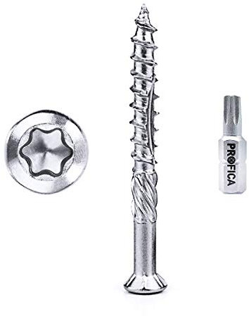 PROFICA Terrassenschrauben 5x40 200 Stück - Edelstahl C1 gehärtet - inkl. TX25 Edelstahl Bit und Leitfaden Terrassenbau