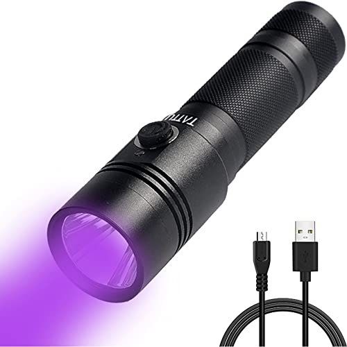 TATTU U1 UV Lampe de Poche 395nm Rechargeable Noir Lumière 5W Ultra-violet LED avec Câble de Charge Micro USB