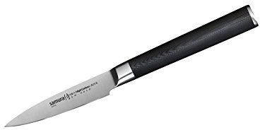 Samura MO-V Profi Gemüsemesser ultra-scharf, klein, aus japanisch AUS 8 Edelstahl, 8,9 cm Klinge, mit G10 Handgriff aus Carbon, Schälmesser, Küchenmesser, Kochmesser