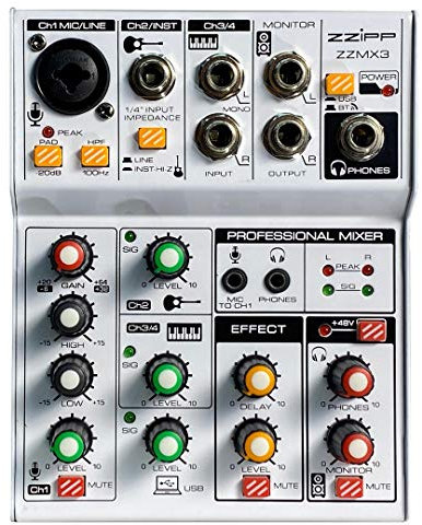 ZZIPP ZZMX3 Mixer Audio 3 Canali DJ Studio Karaoke