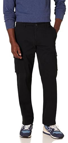 Amazon Essentials Herren Gerade geschnittene Stretch-Cargohose (erhältlich in Big & Tall), Schwarz, 42W / 32L