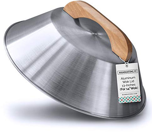 Mammafong Aluminum Wok Cover for 14 Hand Hammered Wok, 13 inch Flat Wok Lid