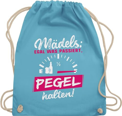 Turnbeutel Rucksack - Mädels: Egal was passiert, Pegel halten! - Unisize - Hellblau - jga beutel junggesellenabschied trink rucksäcke gymsack festival poltern frauen outfit jungesellenabschied