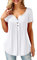 BeLuring Women Casual V Neck Short Sleeve Tops Tunics Pleated Shirts, 12/14 UK, C - Short Sleeve - White