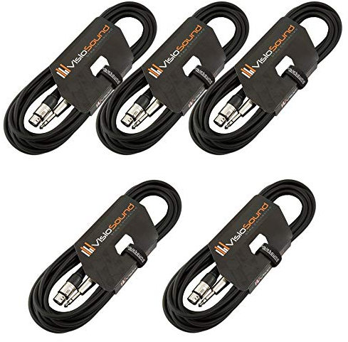 VisioSound 5 x Female XLR to 6.35mm Stereo TRS Jack Lead/Balanced Signal/Audio Patch Cable (Black, 6m, Pack of 5)