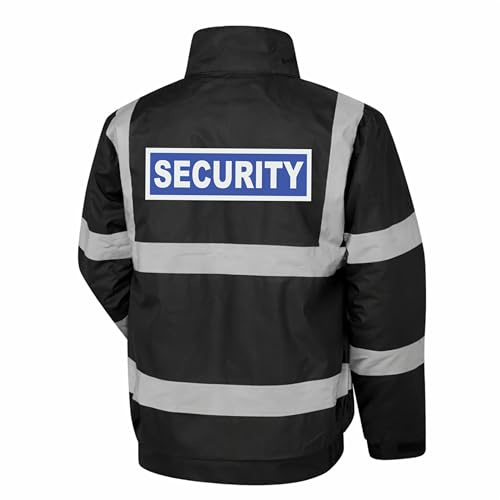 Security Badge Black Hi Vis Bomber Jacket Reflective, Waterproof, Work Wear Coat Security Officer, High Visibility, Small - 6XL, By Brook Hi Vis,