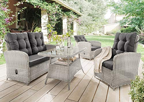 Beauty.Scouts Outdoor Collar Edition DEST Sofaset Pearl, Vintage weiß, 4-teilig, inkl. Polster und Tischglasplatte, Loungemöbelset, Garten, Gartenmöbelset, Balkonmöbelset