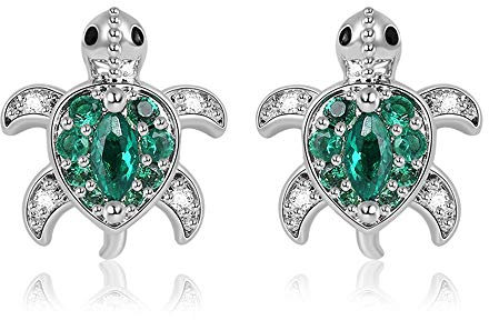 Gnoce Grüne Schildkröte Ohrstecker S925 Silber Schildkröte Dangle Ohrringe mit Zirkonia Stein Tiere Mode Ohrringe Schmuck Geschenk für Frauen Mädchen