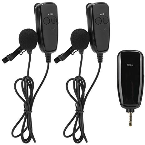 ASHATA 2Pcs Lavalier-Mikrofon, UHF-Funkmikrofon 1 für 2 -Freisprech-Ansteckmikrofon zum Aufnehmen eines Live-Interviews für Android/DSLR